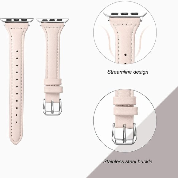 NEW[BAND] Slim White Strap Leather For Apple Watch - Picture 6 of 6